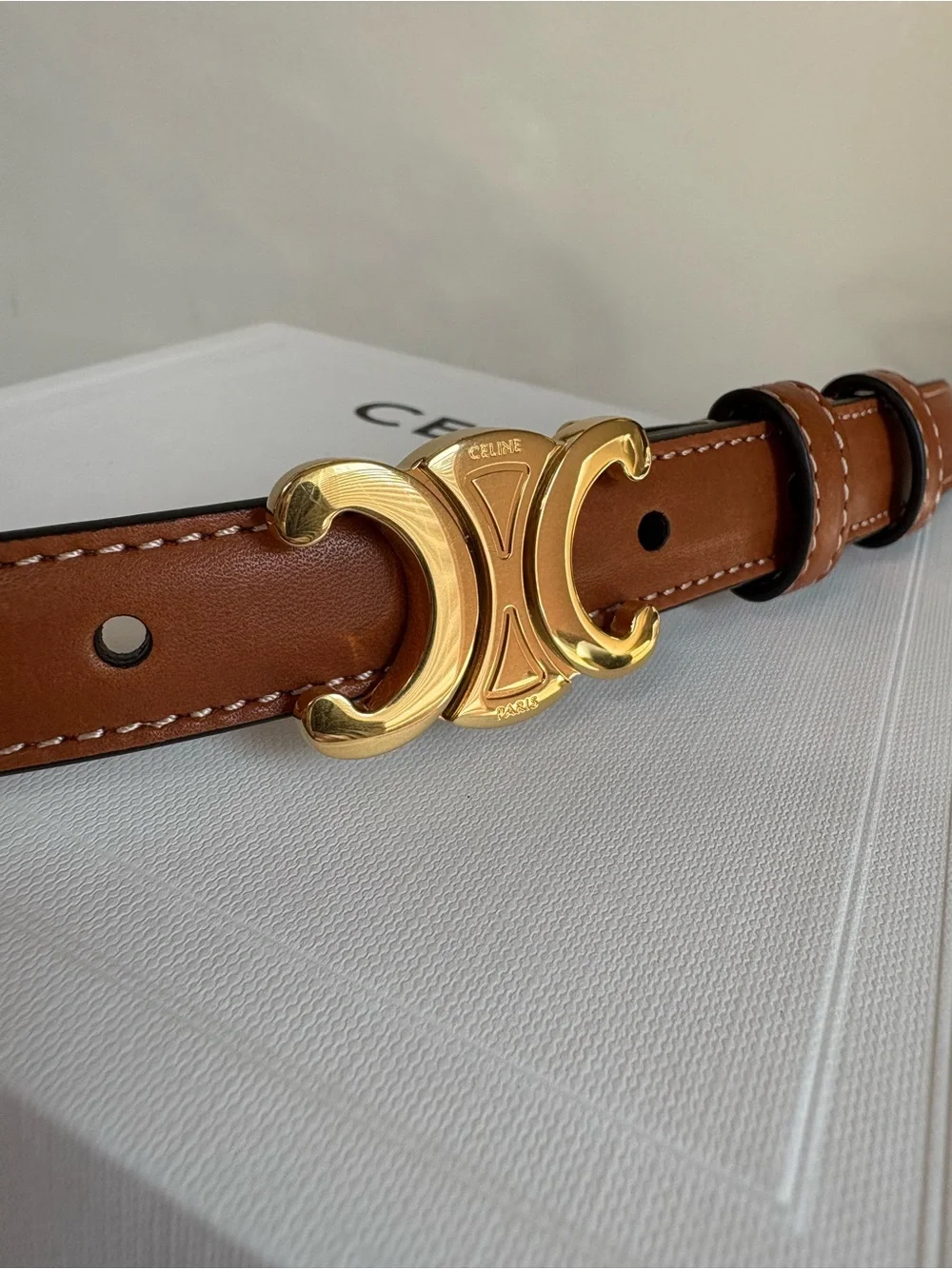 Celine Triomphe Belt 18mm in Natural Calfskin
